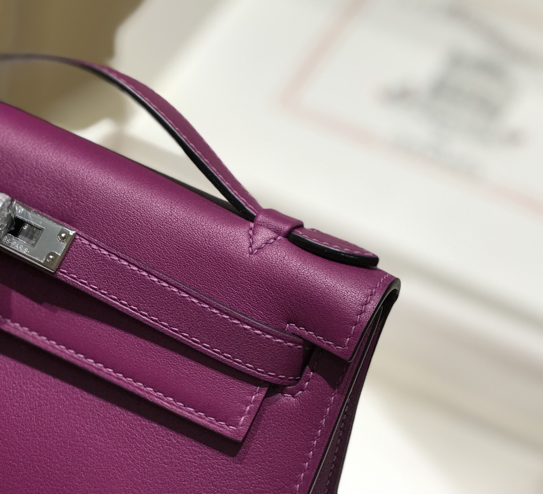 Hermes Mini Kelly Pochette 22cm Bag In Dark Purple Swift Leather